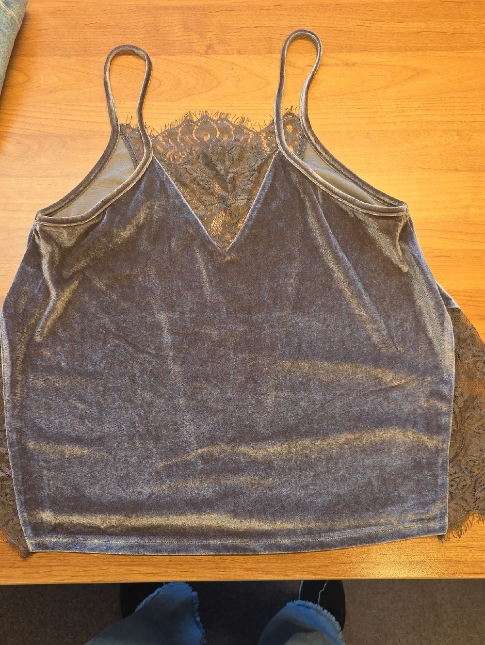 POL Velvet Lace-Trim Cami Tank Top - Brown